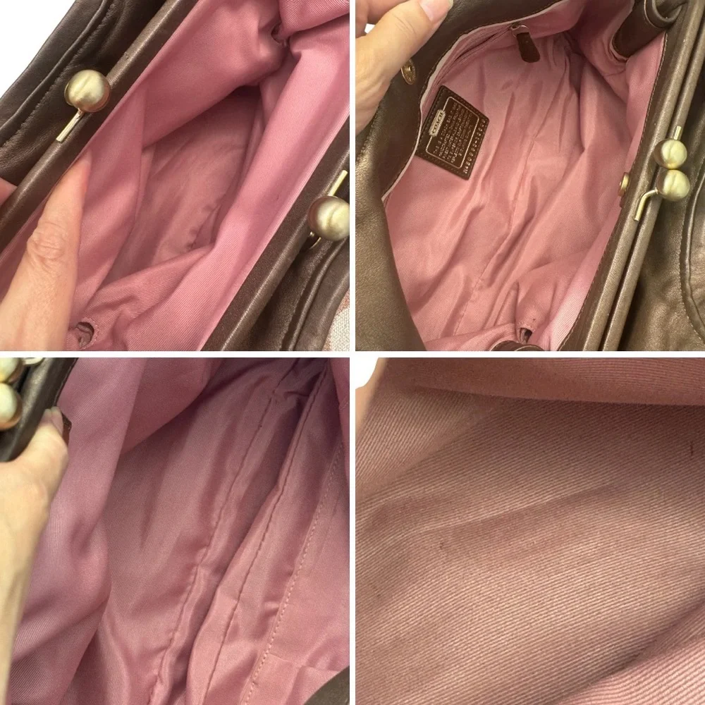 Coach Parker Shimmer Copper Rose Gold Center Kisslock Signature C Shoulder Purse - Picture 5 of 12